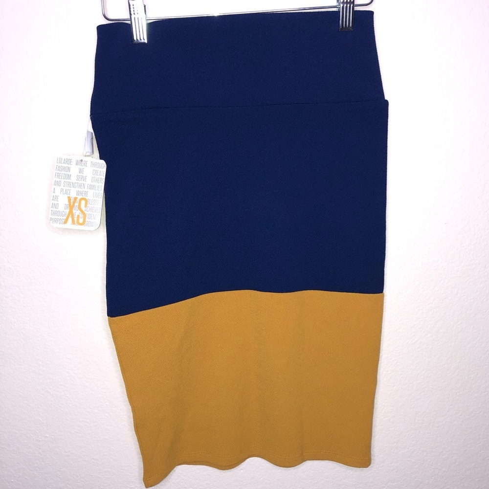 New with tags Lula Roe Blue and yellow color block pencil skirt
